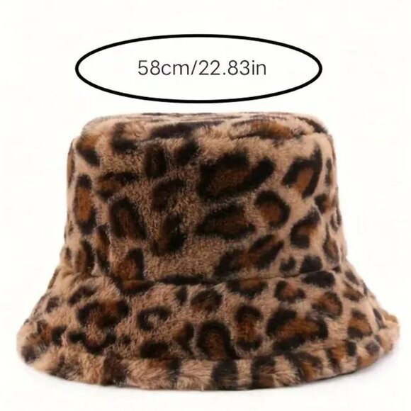 FAUX FUR LEOPARD PRINT BUCKET HAT - Picture 2 of 4
